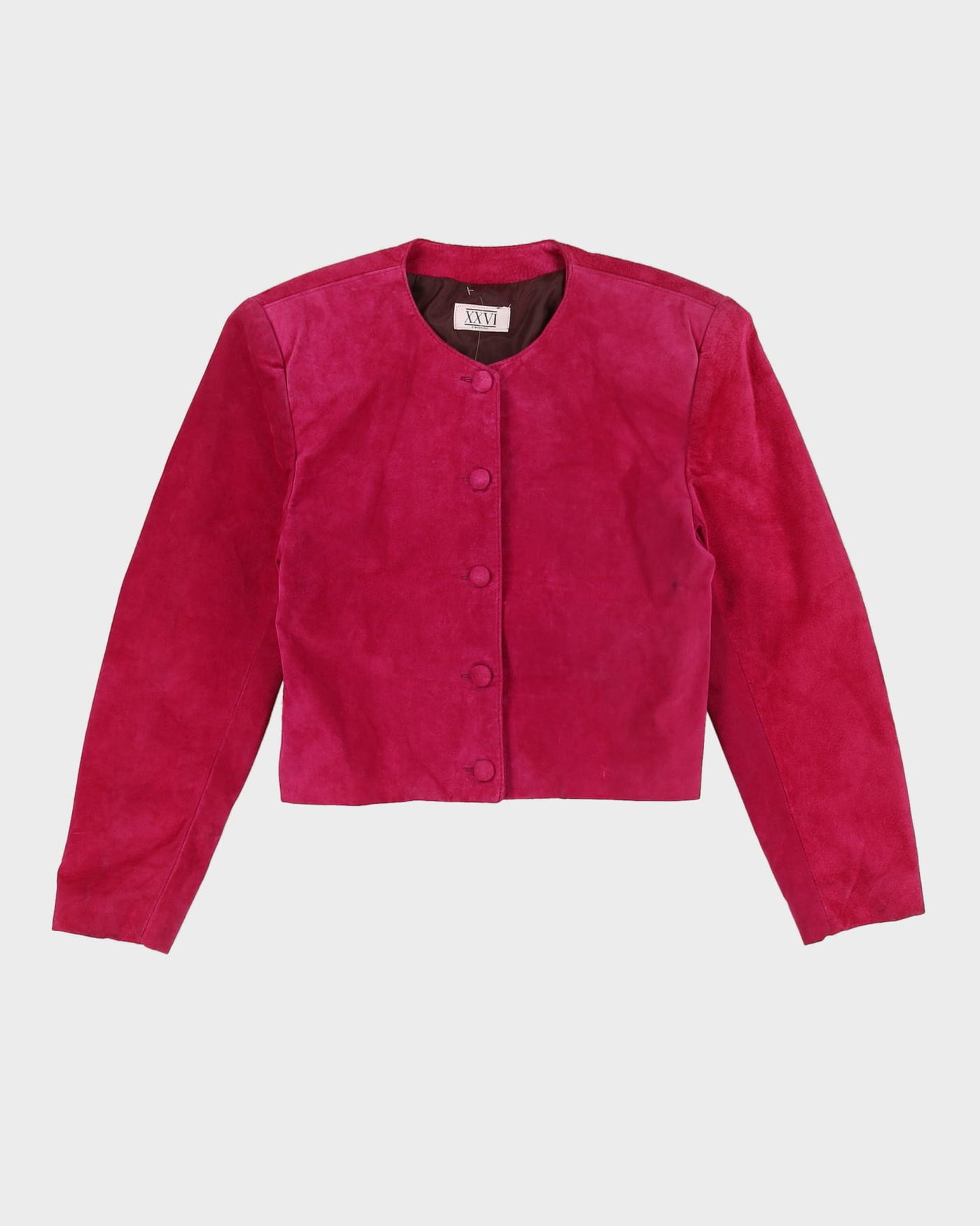 Pink Suede Box Style Cropped Suede Jacket - S