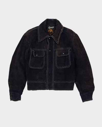 Vintage 70s Blue Contrast Stitch Leather Jacket - S / M