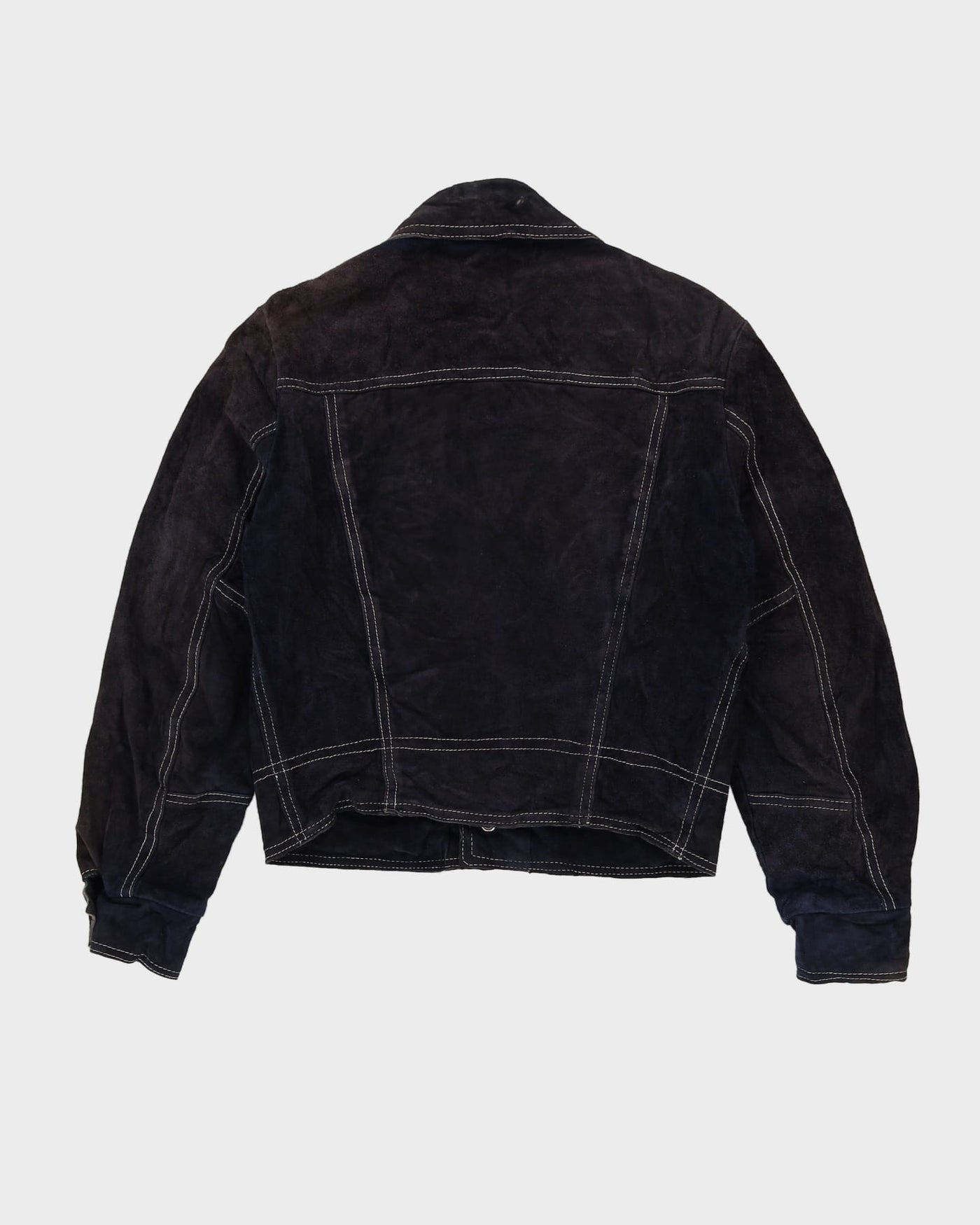 Vintage 70s Blue Contrast Stitch Leather Jacket - S / M