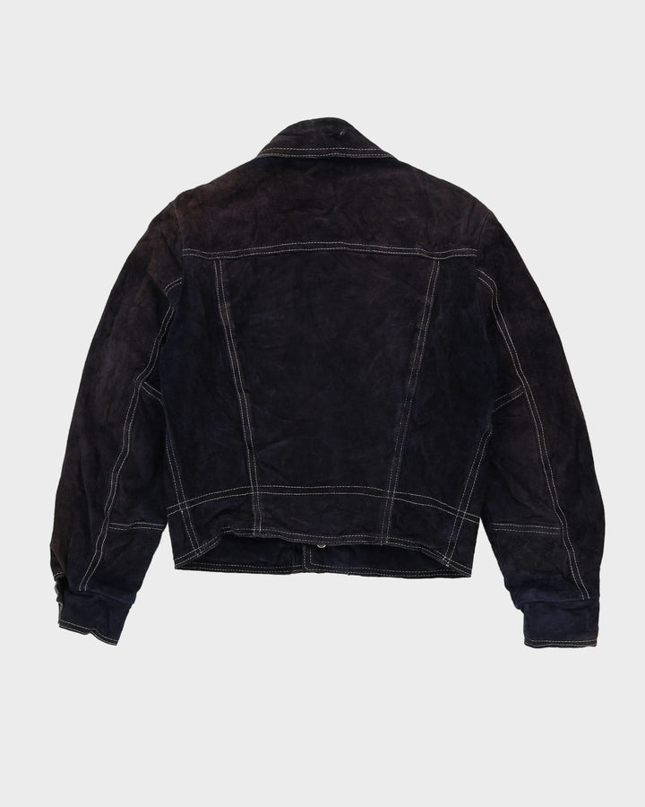 Vintage 70s Blue Contrast Stitch Leather Jacket - S / M