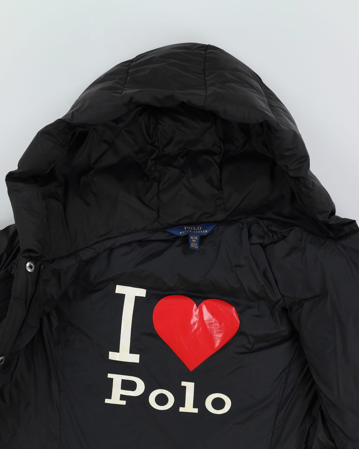 Polo Ralph Lauren Black Long Fit I Heart Polo Puffer Jacket - XL