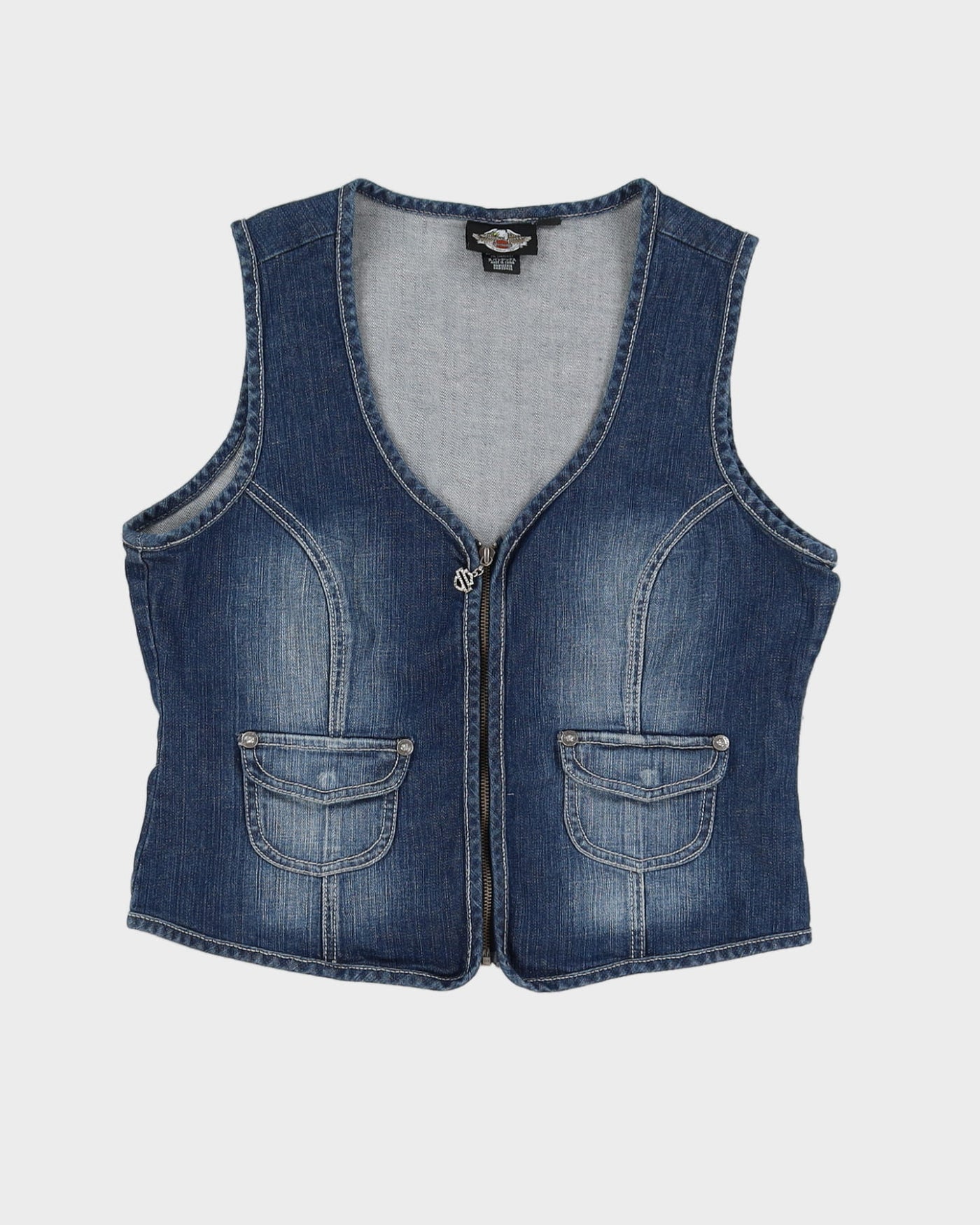 00s Y2K Harley Davidson Diamante Sleeveless Denim Jacket - XL