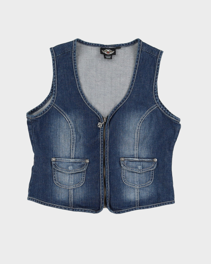 00s Y2K Harley Davidson Diamante Sleeveless Denim Jacket - XL