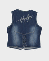 00s Y2K Harley Davidson Diamante Sleeveless Denim Jacket - XL