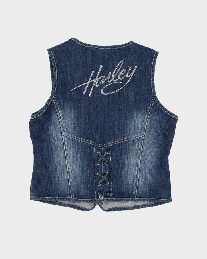 00s Y2K Harley Davidson Diamante Sleeveless Denim Jacket - XL