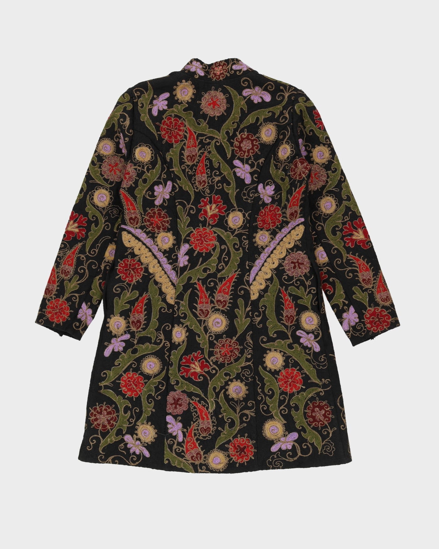 Black Floral Embroidered Overcoat - S