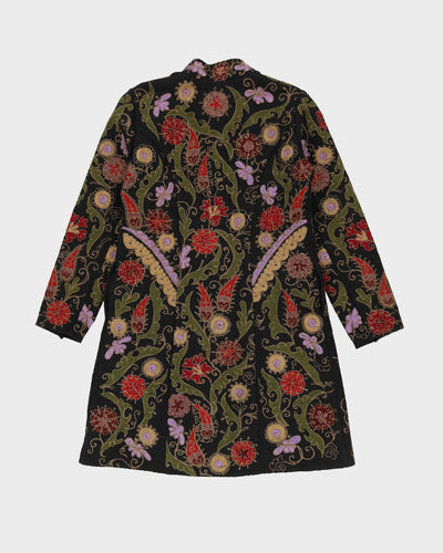 Black Floral Embroidered Overcoat - S