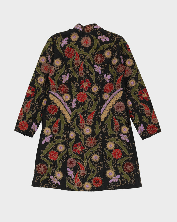 Black Floral Embroidered Overcoat - S