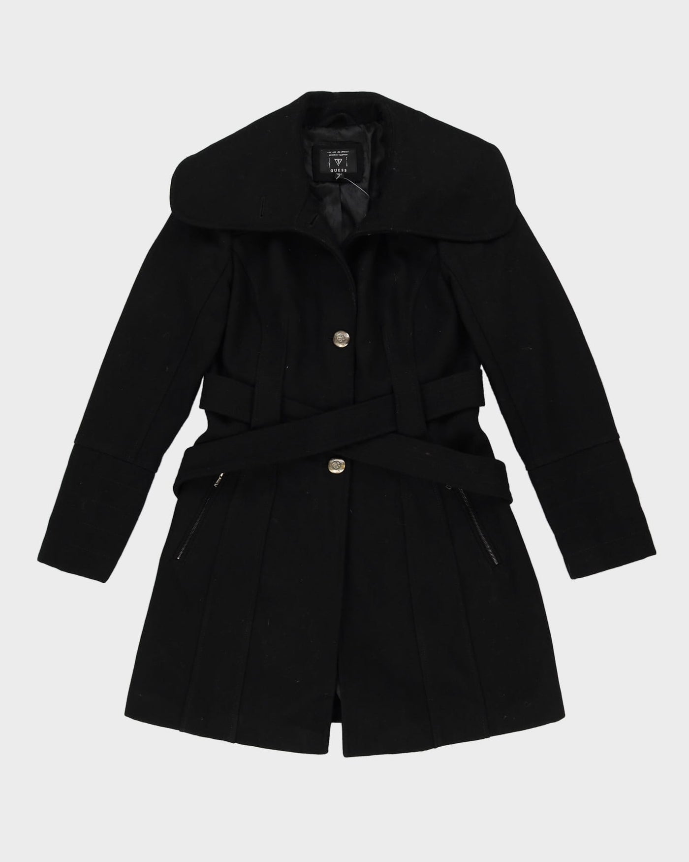 Guess Black Belted Overcoat - S