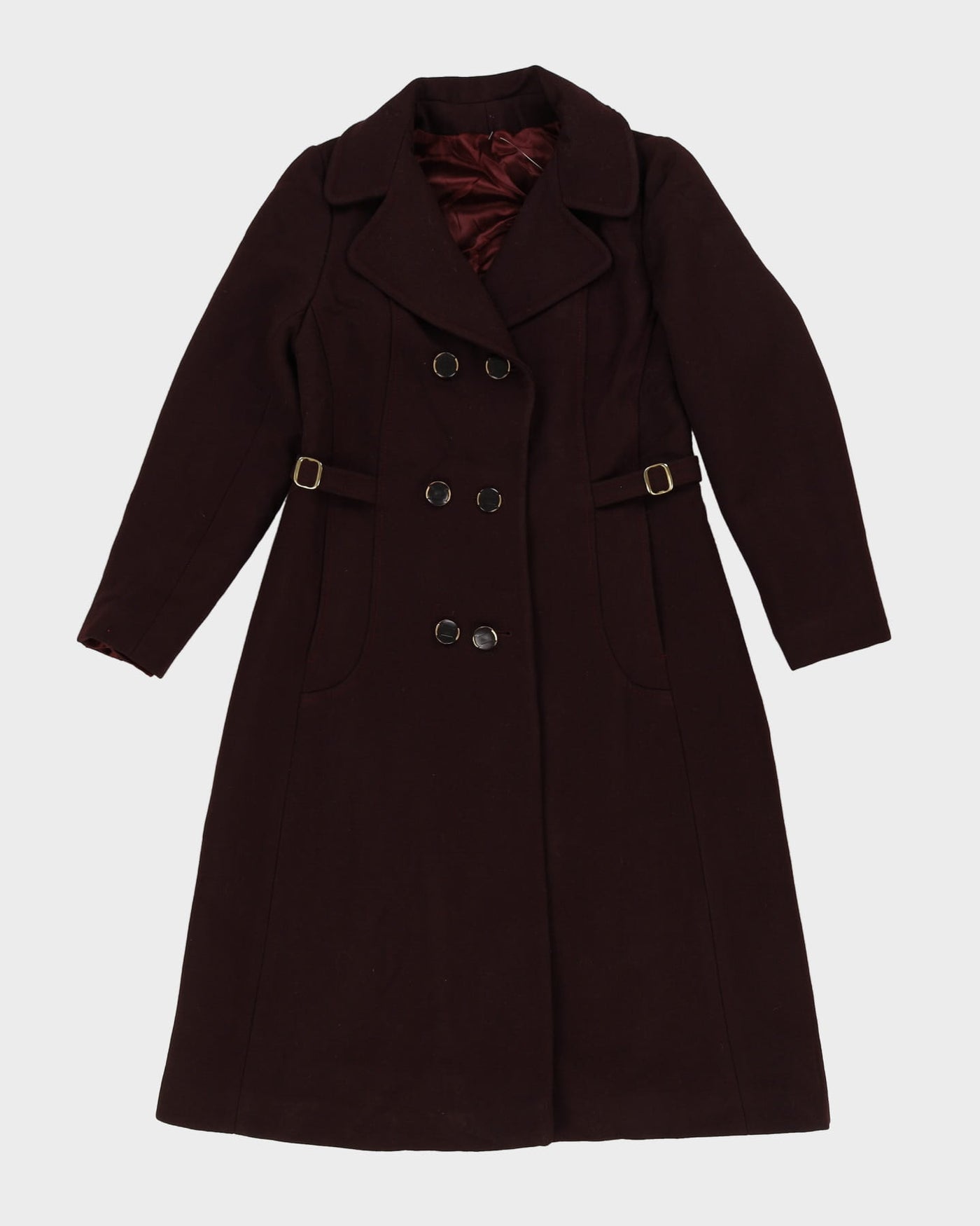 Vintage 1980s Burgundy Wool Overcoat - S