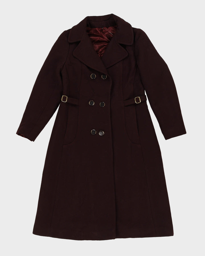 Vintage 1980s Burgundy Wool Overcoat - S