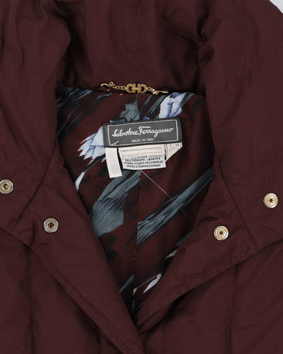 Vintage 90s Salvatore Ferragamo Burgundy Padded Bomber Jacket - M