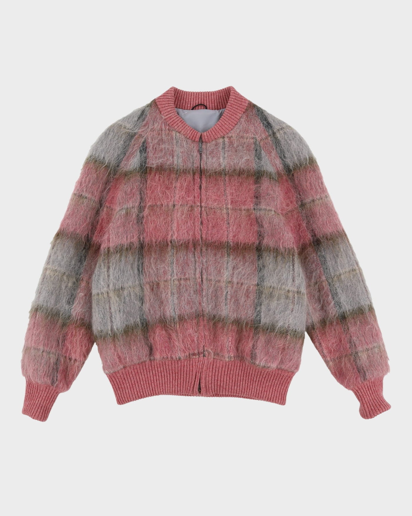 1990s Pink Checked Mohair Bomber Jacket - M