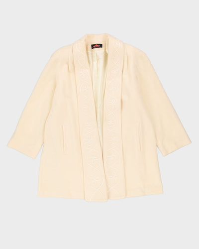 00s Cream Open-Style Short Overcoat - L