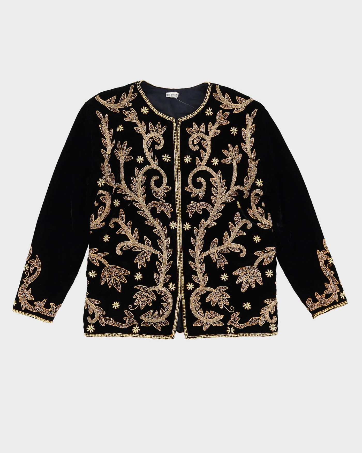 Vintage 1990s Black Velvet Gold Embroidered Jacket - M