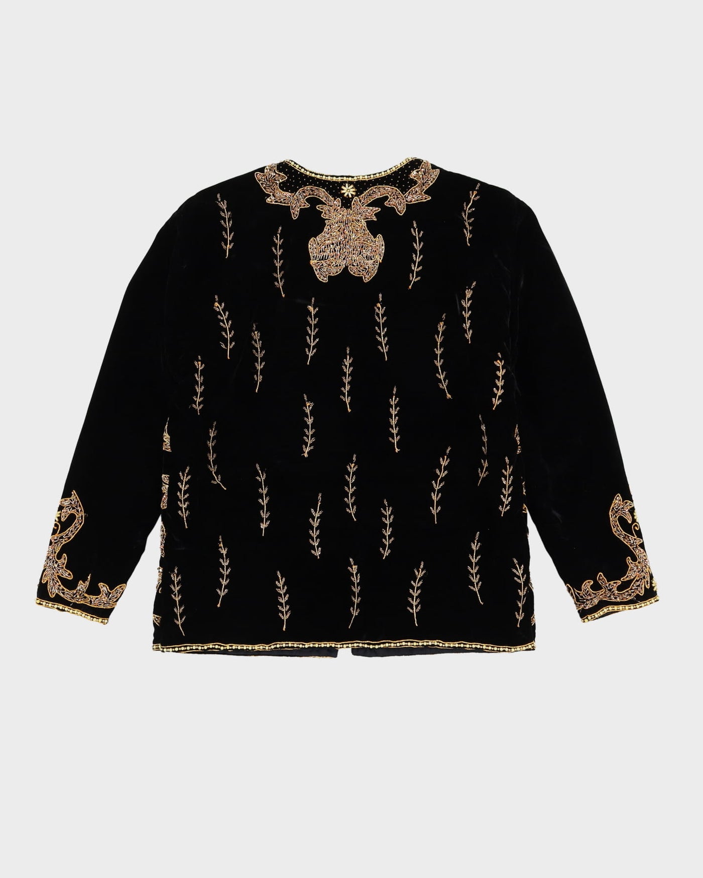 Vintage 1990s Black Velvet Gold Embroidered Jacket - M