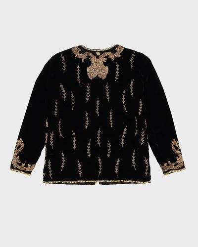 Vintage 1990s Black Velvet Gold Embroidered Jacket - M