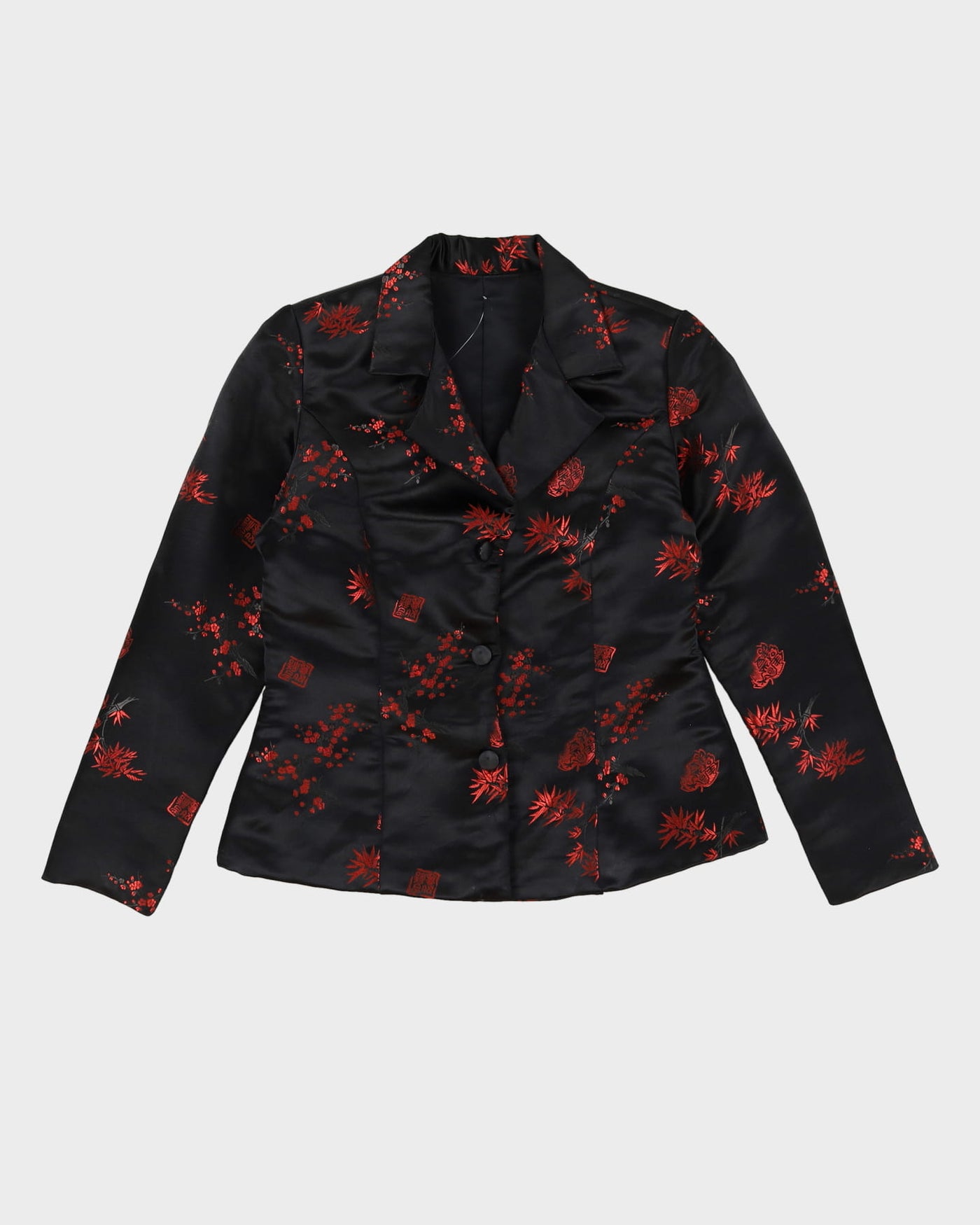 Black With Red Brocade Cheongsam Style Blazer - S