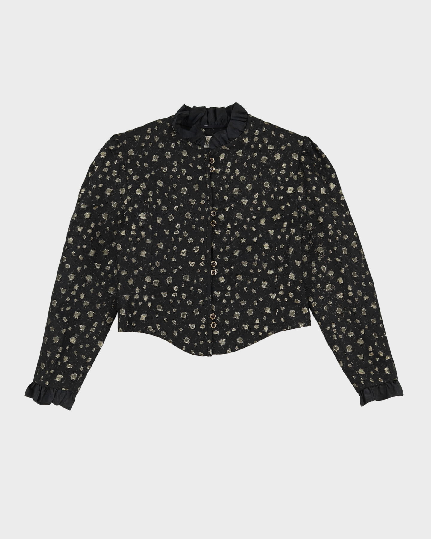 Black With Gold Pattern Cropped Jacket - S
