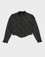Black With Gold Pattern Cropped Jacket - S