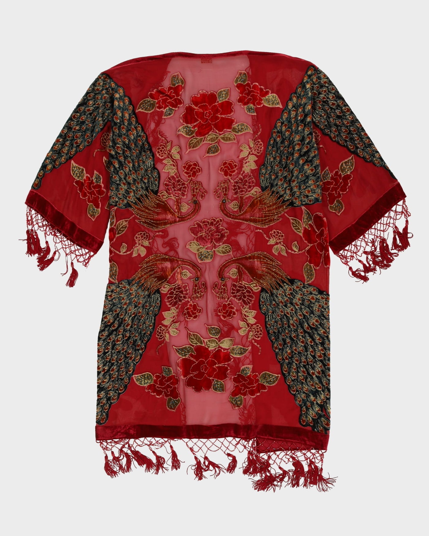 Deco Style Red Velvet Devore Fringed Jacket - M
