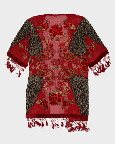Deco Style Red Velvet Devore Fringed Jacket - M