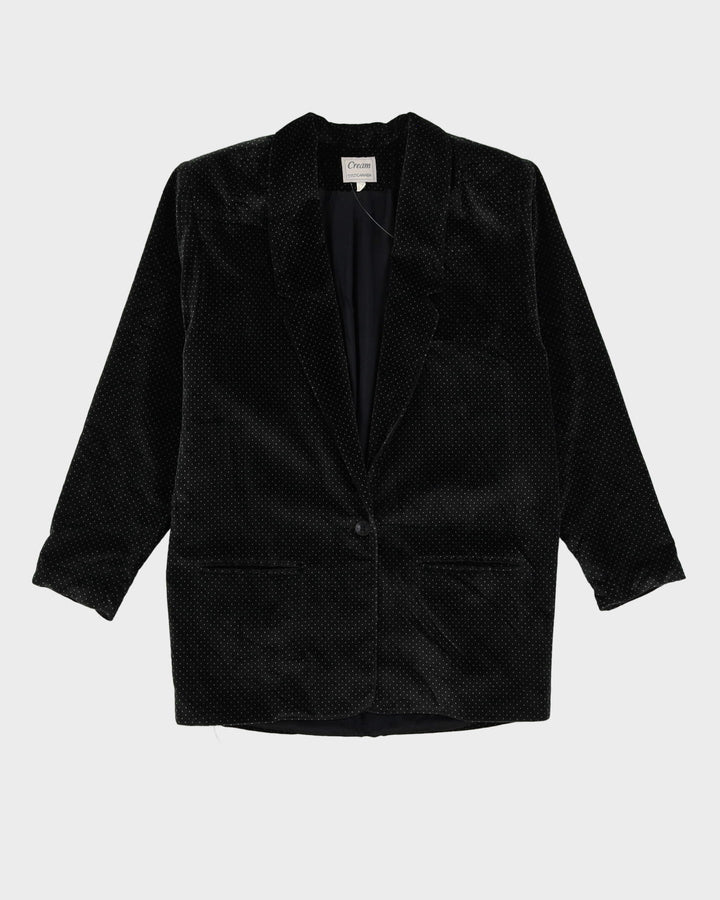 Black Velvet With White Dots Blazer Jacket - M