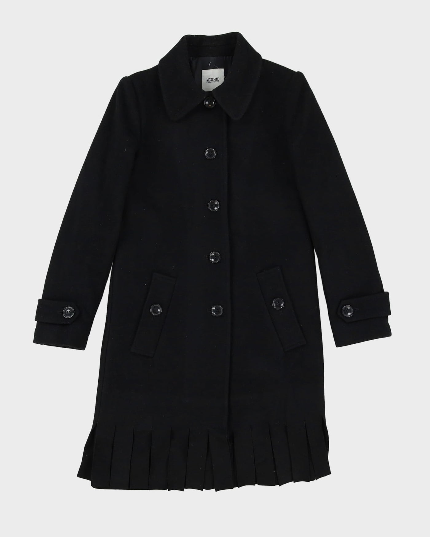 Moschino Cheap And Chic Fringed Black Overcoat - XS