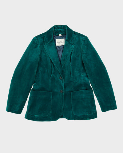 Vintage 1980s Green Velvet Blazer Jacket - M