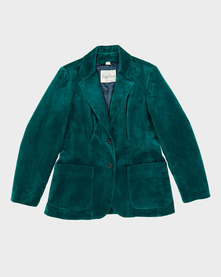 Vintage 1980s Green Velvet Blazer Jacket - M
