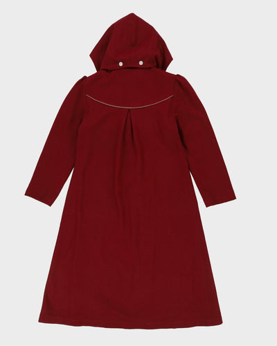 Burgundy Hooded A-Line Overcoat - S