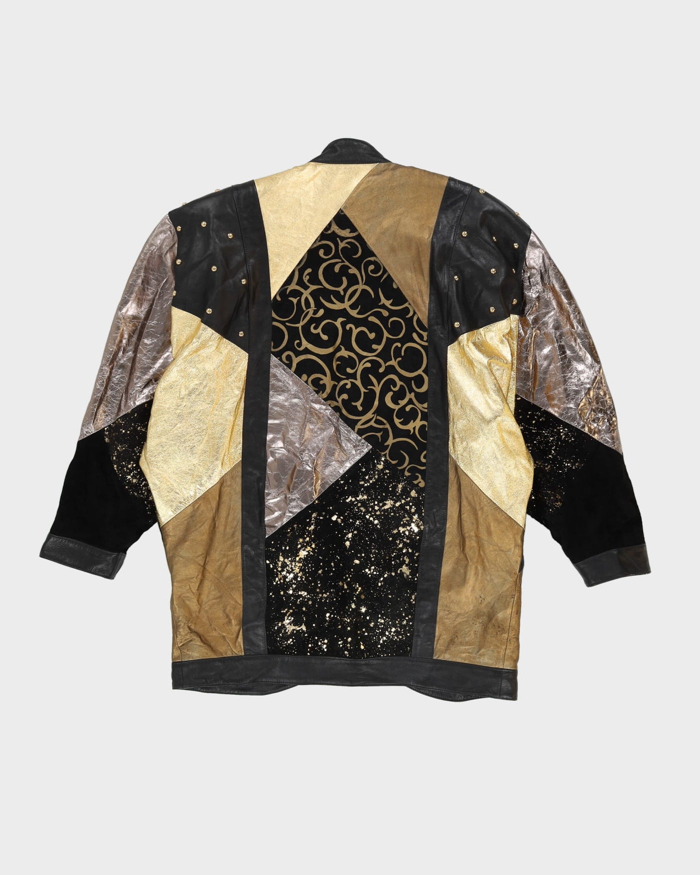 00s Black And Gold Leather Open Jacket - M / L
