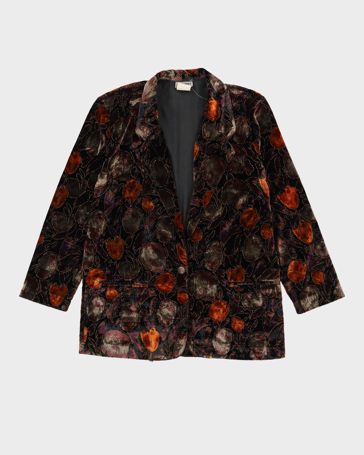 Black Floral Patterned Velvet Jacket - L
