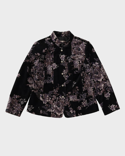 Black With Grey Floral Pattern Velvet Jacket - M