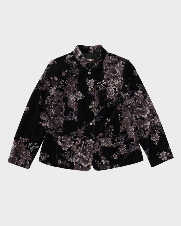 Black With Grey Floral Pattern Velvet Jacket - M