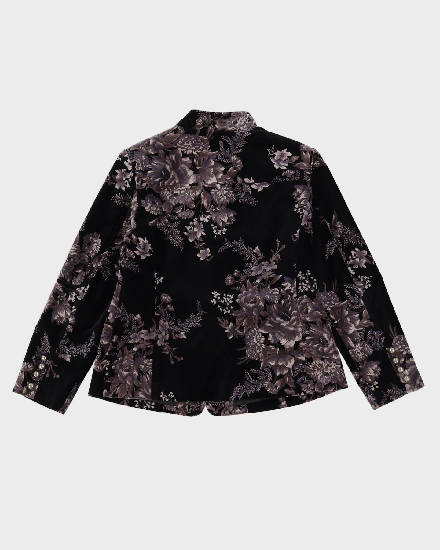 Black With Grey Floral Pattern Velvet Jacket - M