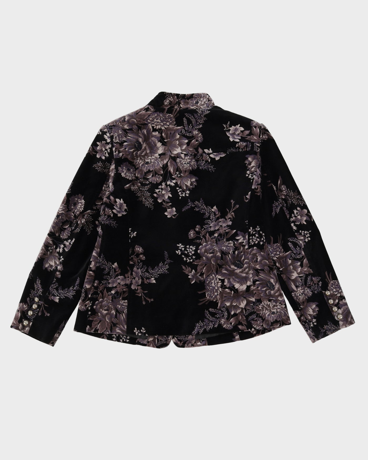 Black With Grey Floral Pattern Velvet Jacket - M