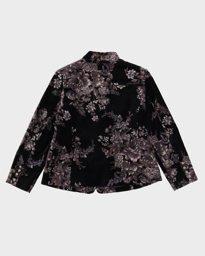Black With Grey Floral Pattern Velvet Jacket - M