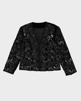 Black Beaded Sequin Velvet Jacket - M