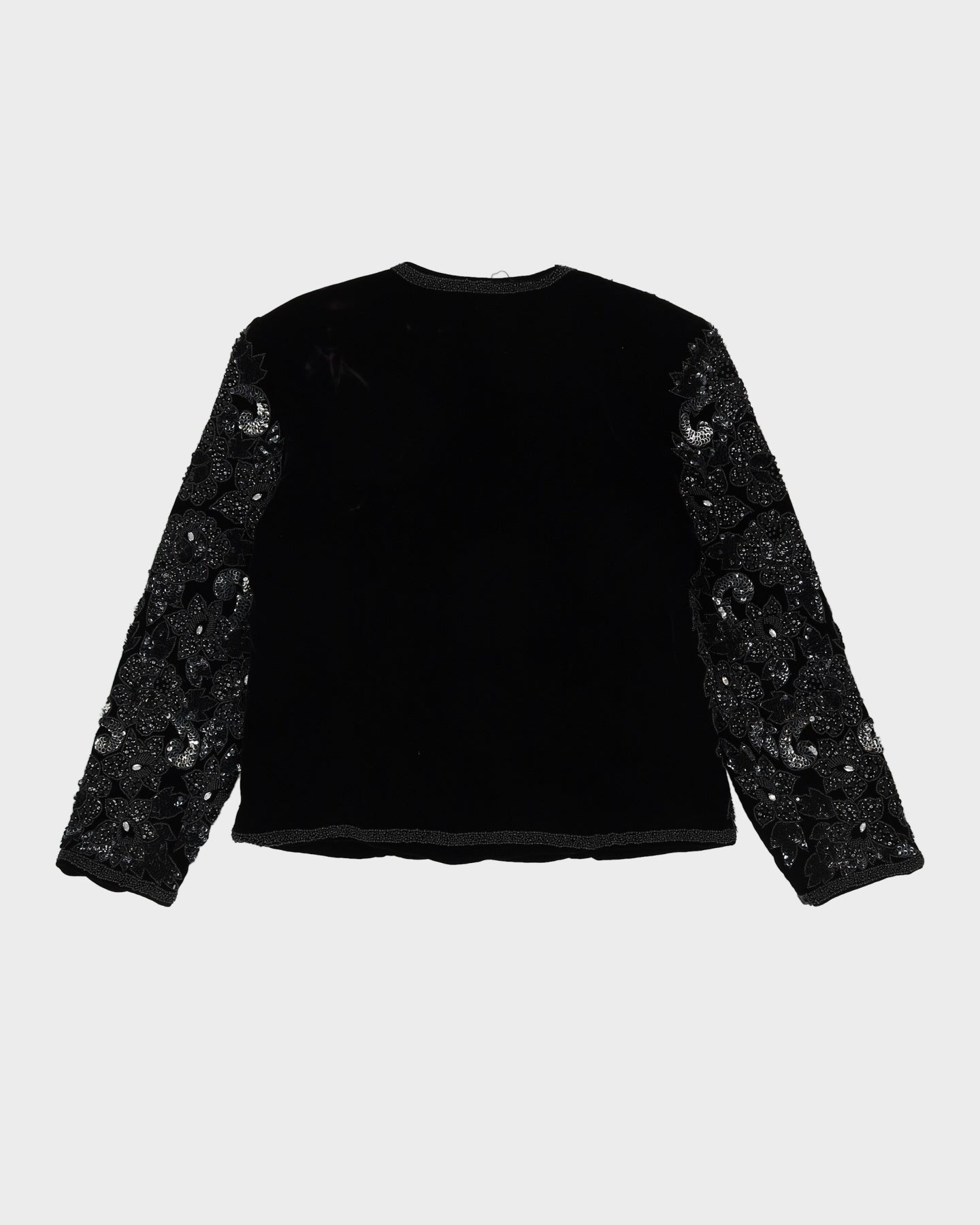 Black Beaded Sequin Velvet Jacket - M
