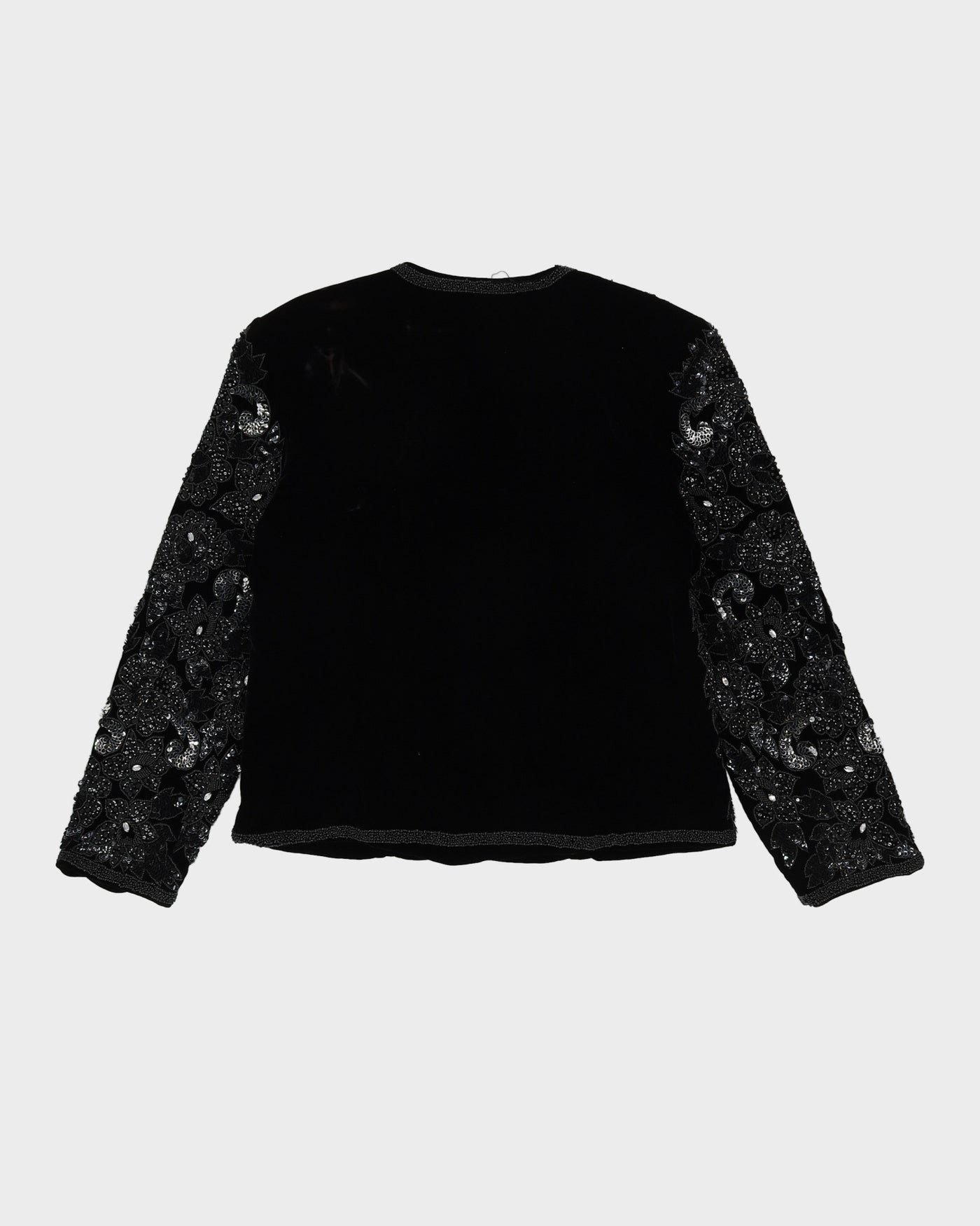 Black Beaded Sequin Velvet Jacket - M
