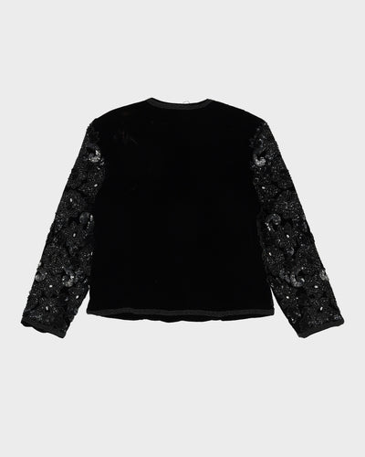 Black Beaded Sequin Velvet Jacket - M
