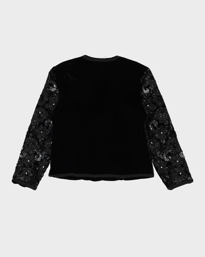 Black Beaded Sequin Velvet Jacket - M