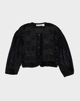 Black Beaded Cropped Velvet Jacket - M