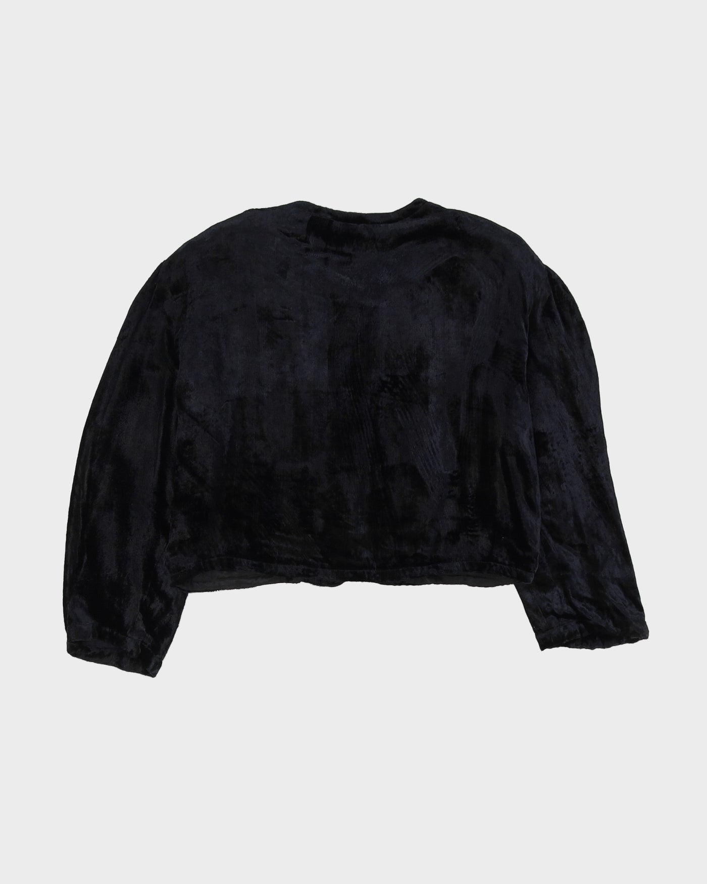 Black Beaded Cropped Velvet Jacket - M