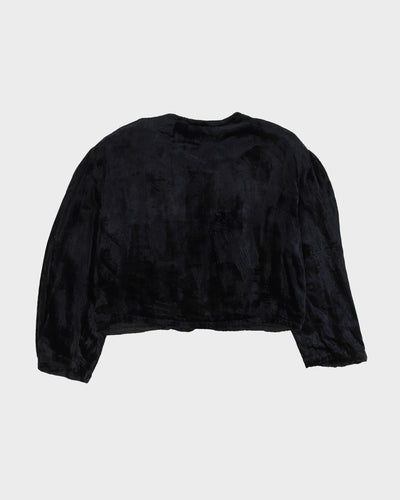 Black Beaded Cropped Velvet Jacket - M