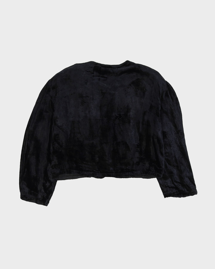 Black Beaded Cropped Velvet Jacket - M