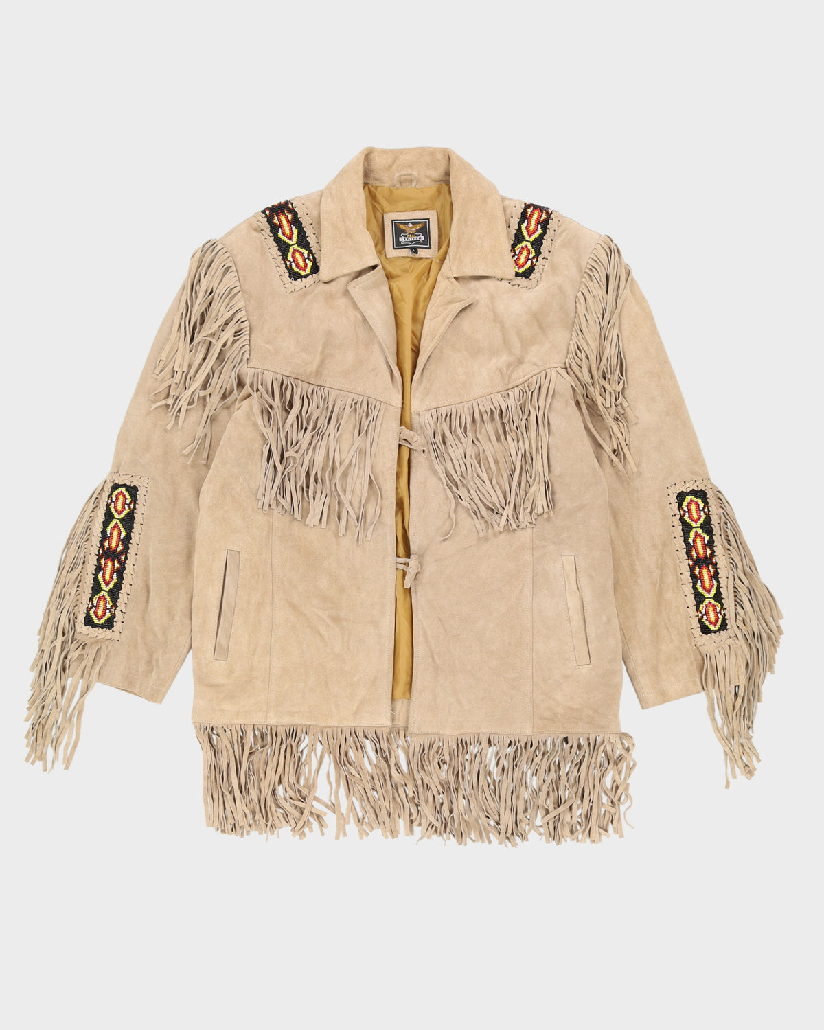 Beige Suede Fringed Beaded Jacket - L