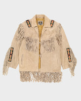Beige Suede Fringed Beaded Jacket - L