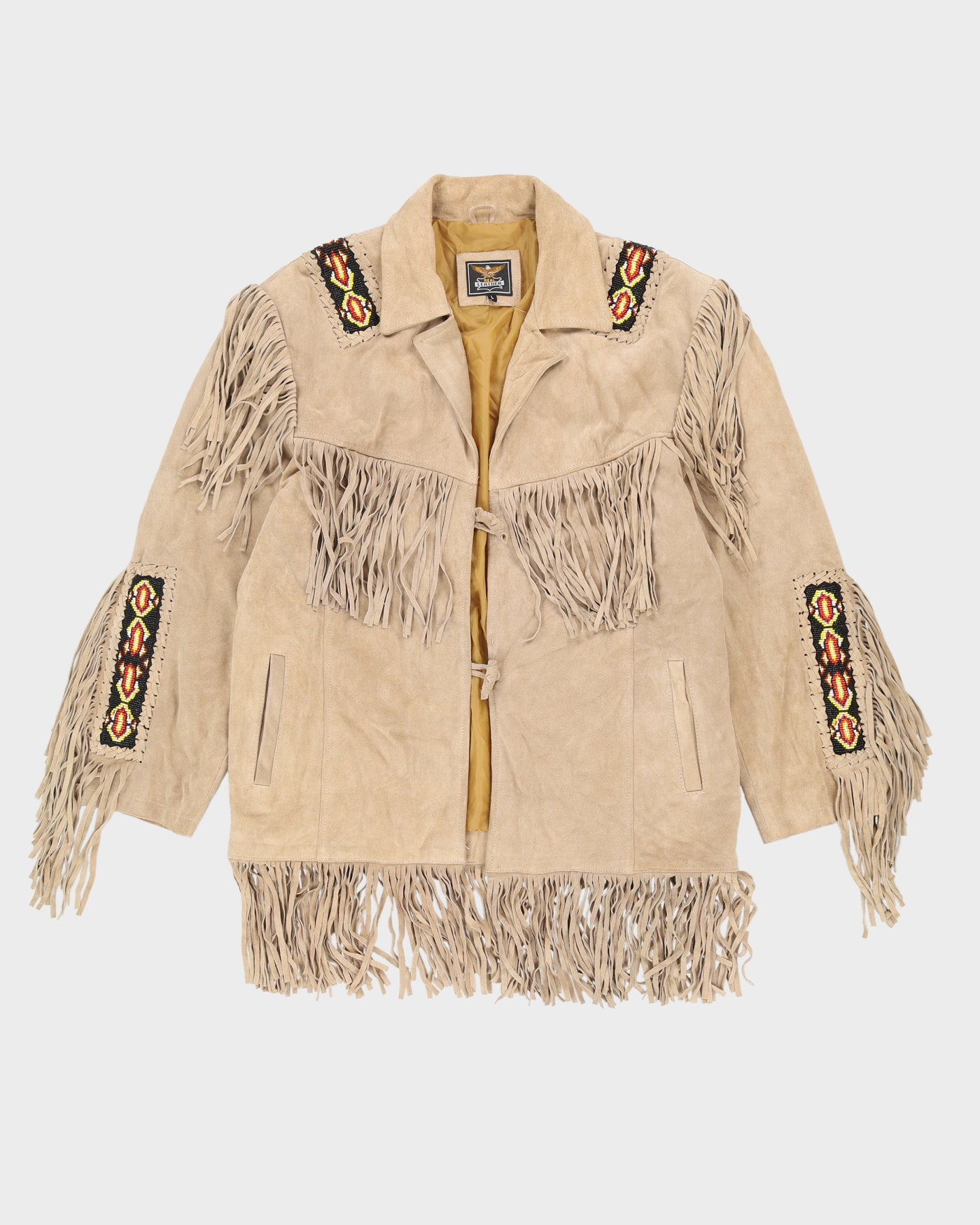 Beige Suede Fringed Beaded Jacket - L